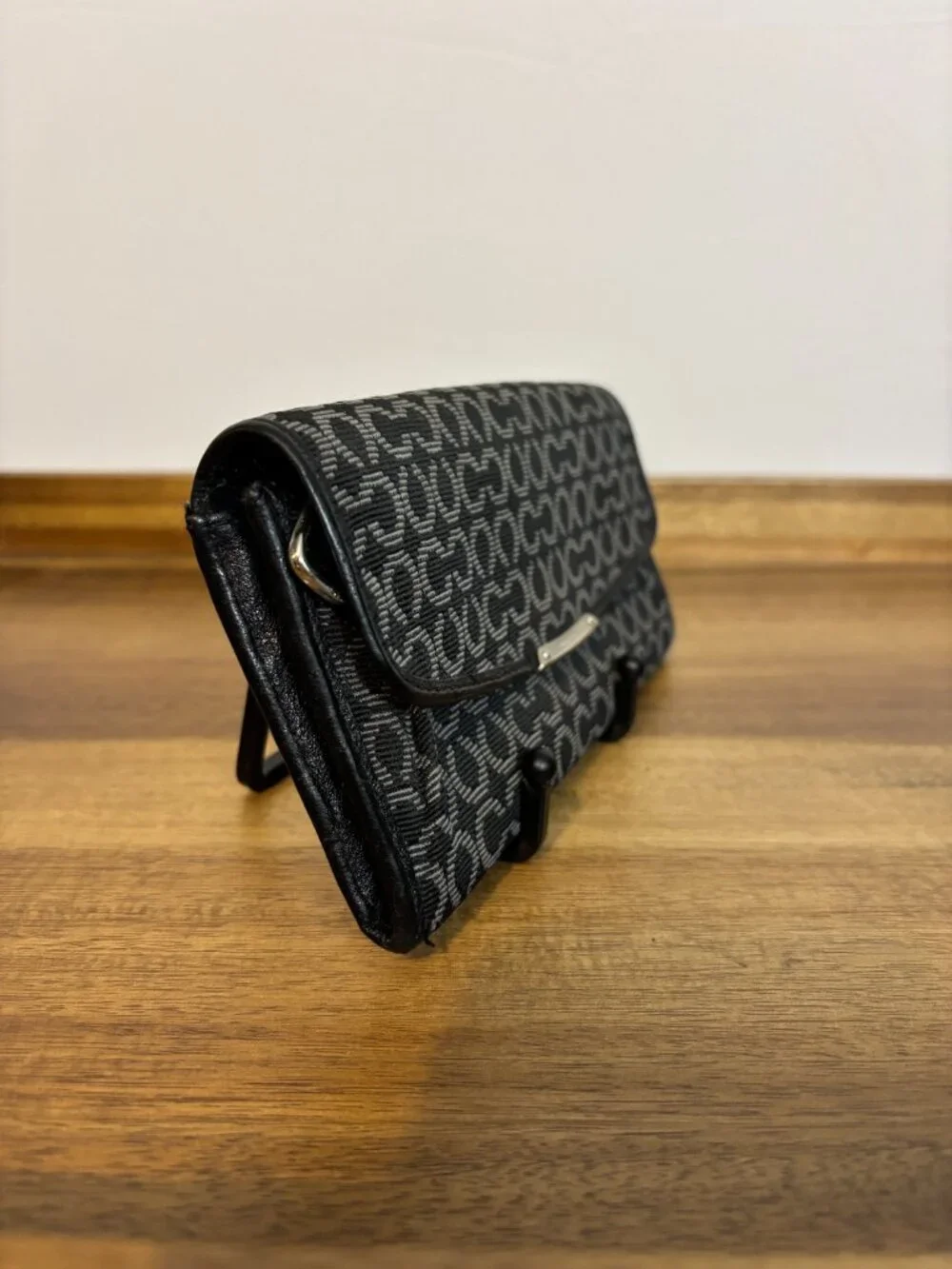 Coach Madison Op Art Signature C Black Gray Slim Envelope Wallet